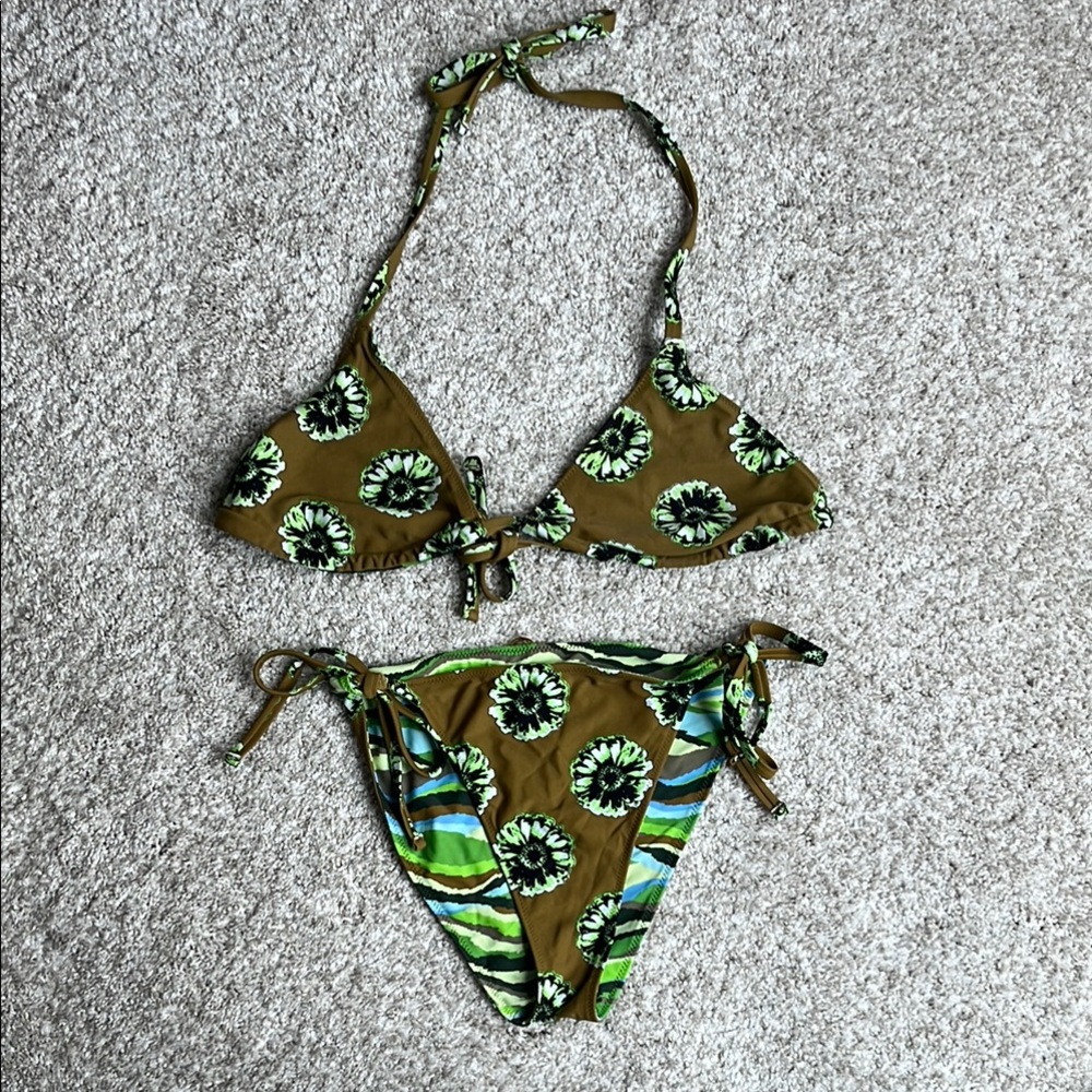 Aerie Brown and Green Floral Bikini